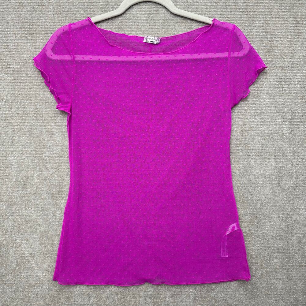 Free People On The Dot Baby Tee Neon Orchid Pink Mesh Swiss Polka Dot Medium